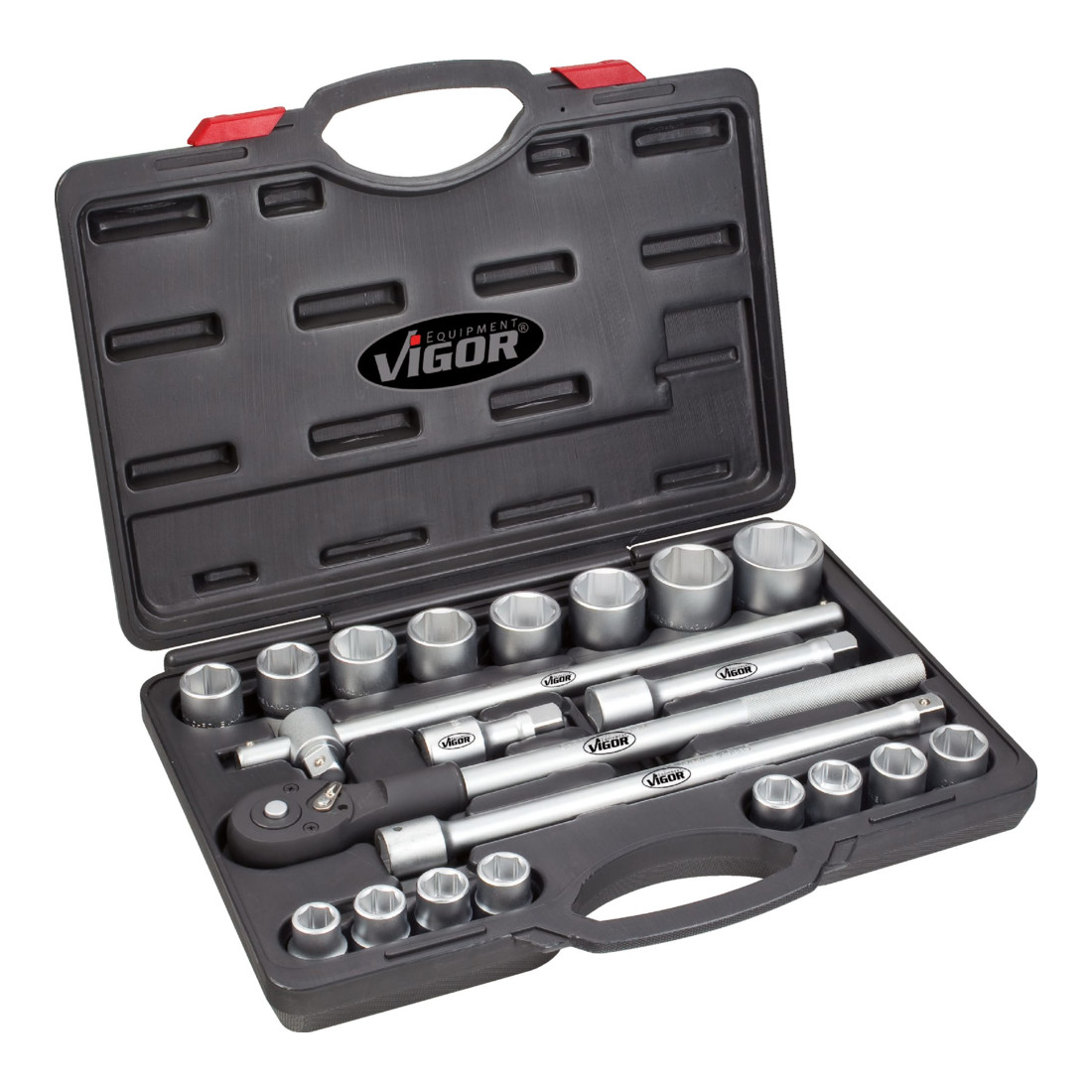 VIGOR Innenvierkant Antrieb 20 = 3/4 Zoll Steckschlüssel-Satz V2318 Vierkant hohl 20 mm (3/4 Zoll) Außen-Sechskant Profil - Anzahl Werkzeuge: 21