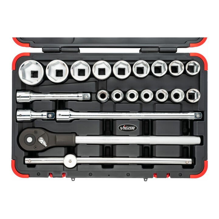 VIGOR Innenvierkant Antrieb 20 = 3/4 Zoll Steckschlüssel-Satz V2318N ∙ Vierkant hohl 20 mm (3/4 Zoll) ∙ Außen-Sechskant Profil ∙ - ∙ Anzahl Werkzeuge: 21