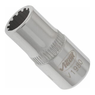 VIGOR Innenvierkant Antrieb 6,3 = 1/4 Zoll Multiprofil-Steckschlüssel-Einsatz Multiprofil V1980 Vierkant hohl 6,3 mm (1/4 Zoll) 7 Gesamtlänge: 25 mm