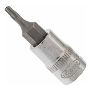 VIGOR Innenvierkant Antrieb 6,3 = 1/4 Zoll Schraubendreher-Einsatz Tamper-Resistant TX Profil V2596N ∙ Vierkant hohl 6,3 mm (1/4 Zoll) ∙ Tamper Resistant TX Profil ∙ T 9 H ∙ Gesamtlänge: 38 mm