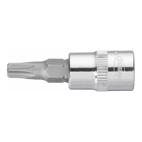 VIGOR Innenvierkant Antrieb 6,3 = 1/4 Zoll Schraubendreher-Einsatz Tamper-Resistant TX Profil V2596N ∙ Vierkant hohl 6,3 mm (1/4 Zoll) ∙ Tamper Resistant TX Profil ∙ T 9 H ∙ Gesamtlänge: 38 mm