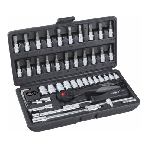 VIGOR Innenvierkant Antrieb 6,3 = 1/4 Zoll Steckschlüssel-Satz V2414 Vierkant hohl 6,3 mm (1/4 Zoll) Außen-Sechskant Profil - Anzahl Werkzeuge: 46