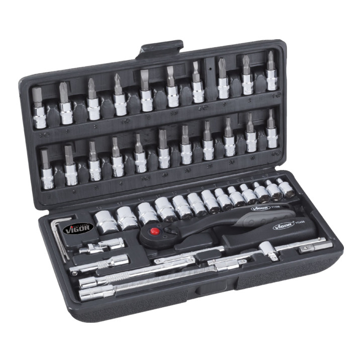 VIGOR Innenvierkant Antrieb 6,3 = 1/4 Zoll Steckschlüssel-Satz V2414 Vierkant hohl 6,3 mm (1/4 Zoll) Außen-Sechskant Profil - Anzahl Werkzeuge: 46