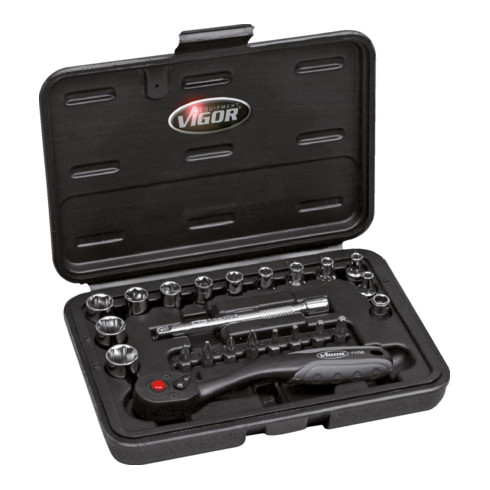 VIGOR Innenvierkant Antrieb 6,3 = 1/4 Zoll Steckschlüssel-Satz V3734 Vierkant hohl 6,3 mm (1/4 Zoll) Außen-Sechskant Profil Anzahl Werkzeuge: 23