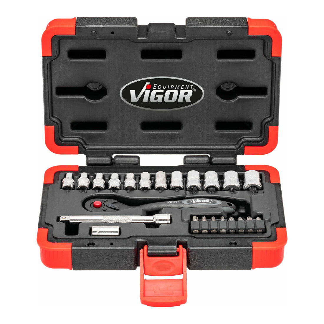 VIGOR Innenvierkant Antrieb 6,3 = 1/4 Zoll Steckschlüssel-Satz V3734N ∙ Vierkant hohl 6,3 mm (1/4 Zoll) ∙ Außen-Sechskant Profil ∙ Anzahl Werkzeuge: 23