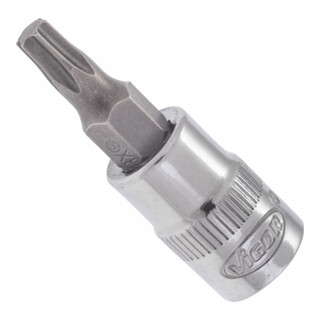 VIGOR Innenvierkant Antrieb 6,3 = 1/4 Zoll TX Schraubendreher-Einsatz Innen TX Profil V2445N ∙ Vierkant hohl 6,3 mm (1/4 Zoll) ∙ Innen TX Profil ∙ T 25 ∙ Gesamtlänge: 38 mm