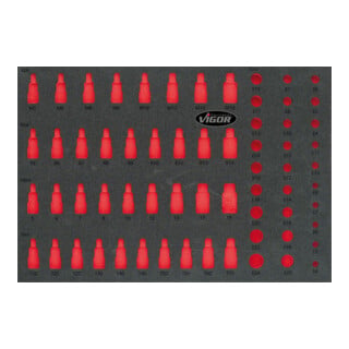 VIGOR Insert en mousse souple 1/1, set d’embouts pour clés à douille, vide V2838