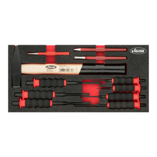 VIGOR Jeu de burins, chasse-goupilles et marteau V6222 ∙ 11 outils