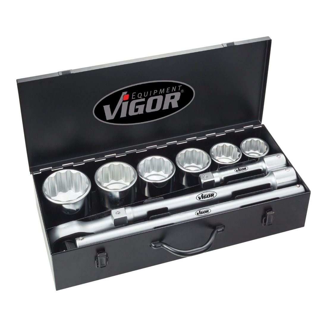 VIGOR Jeu de clés à douille 1 pouce, carré creux 25 mm, 11 pièces, profil XZN V3278