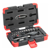 VIGOR Jeu de clés à douille 1/4" carré creux 6,3 mm V3734N, 23 pièces, profil hexagonal extérieur