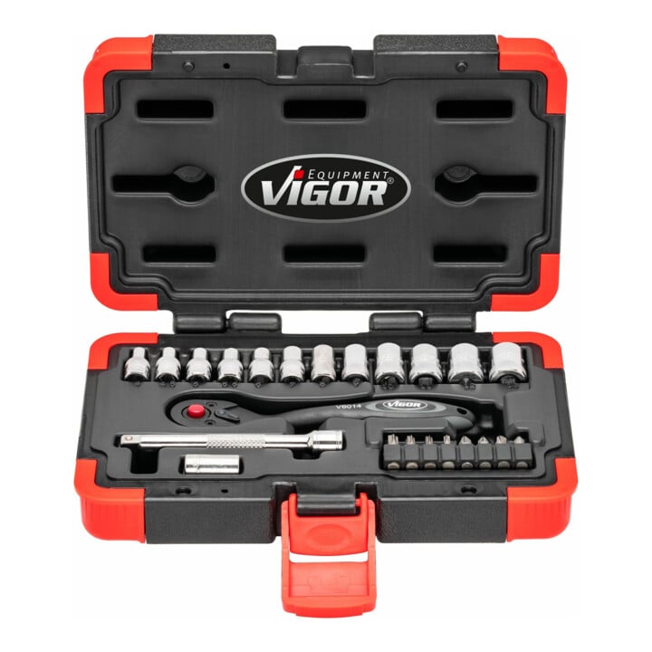 VIGOR Jeu de clés à douille 1/4" carré creux 6,3 mm V3734N, 23 pièces, profil hexagonal extérieur