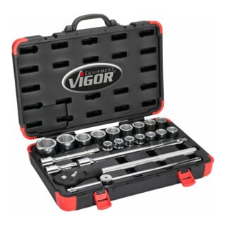 VIGOR Jeu de clés à douille 3/4" V2318N, carré creux 20 mm, 21 outils
