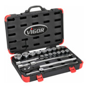 VIGOR Jeu de clés à douille 3/4" V2318N, carré creux 20 mm, 21 outils