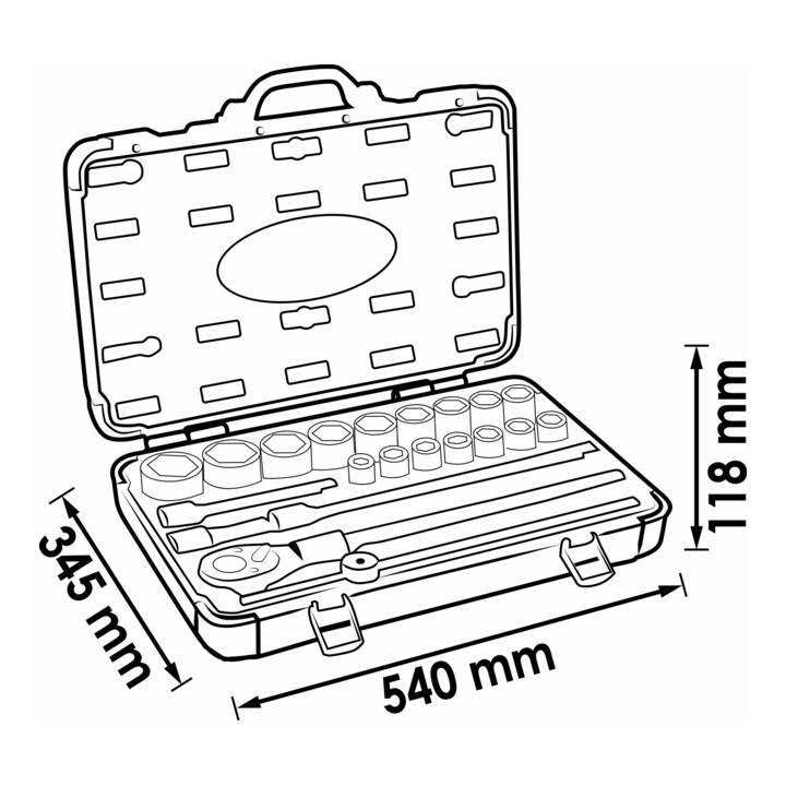 VIGOR Jeu de clés à douille 3/4" V2318N, carré creux 20 mm, 21 outils