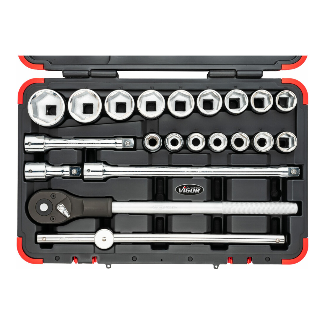 VIGOR Jeu de clés à douille 3/4" V2318N, carré creux 20 mm, 21 outils