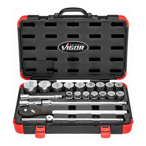 VIGOR Jeu de clés à douille 3/4" V2318N, carré creux 20 mm, 21 outils