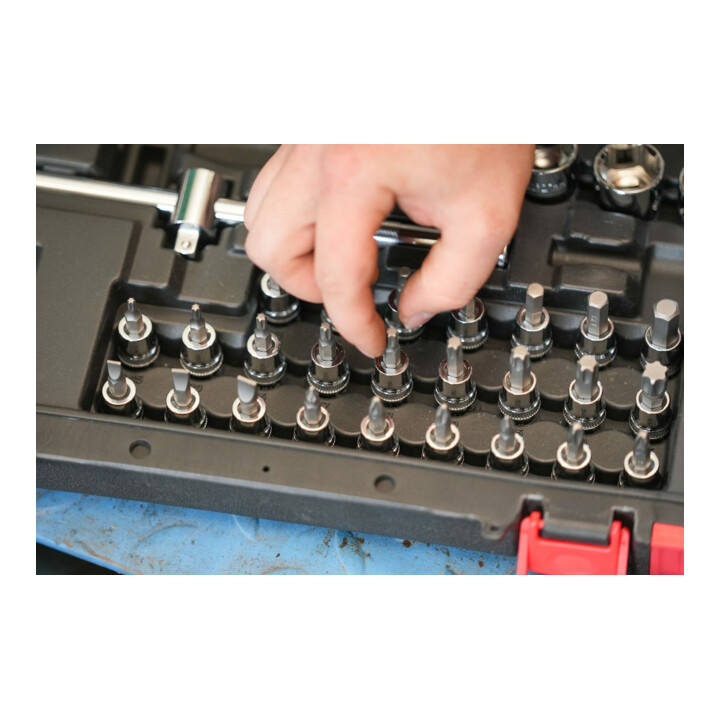 VIGOR Jeu de clés à douille 3/8" V2305N, carré creux et massif 10 mm, 61 pièces