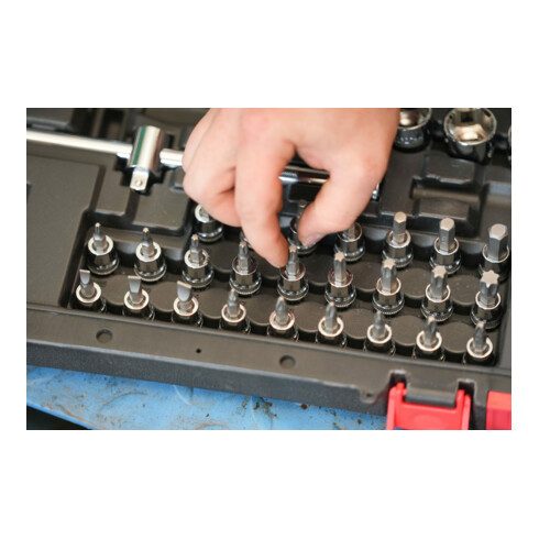 VIGOR Jeu de clés à douille 3/8" V2305N, carré creux et massif 10 mm, 61 pièces