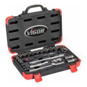 VIGOR Jeu de clés à douille à carré creux et massif 12,5 mm (1/2") 25 pièces V2460N