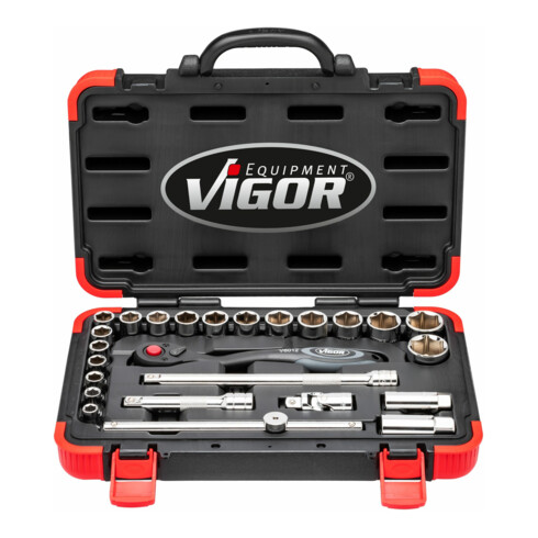 VIGOR Jeu de clés à douille à carré creux et massif 12,5 mm (1/2") 25 pièces V2460N
