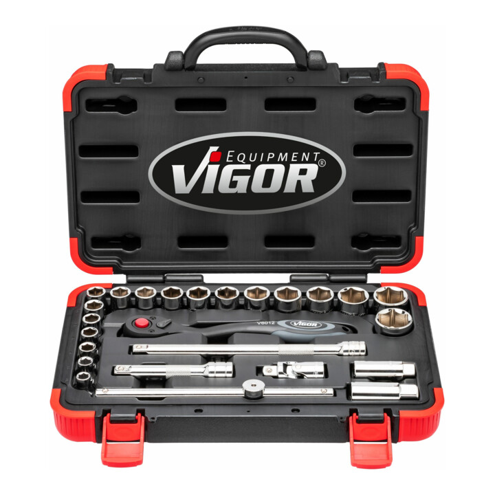 VIGOR Jeu de clés à douille à carré creux et massif 12,5 mm (1/2") 25 pièces V2460N