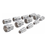 VIGOR Jeu de clés à douille multiprofil 6,3 mm (1/4") carré creux - 12 pièces, L 25 mm