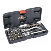 VIGOR Jeu de clés à douille multiprofil à carré intérieur 6,3 = 1/4 pouce V4217, 40 pièces, longueur totale 25 mm-1