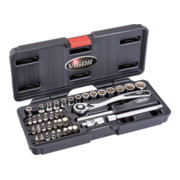 VIGOR Jeu de clés à douille multiprofil à carré intérieur 6,3 = 1/4 pouce V4217, 40 pièces, longueur totale 25 mm-3