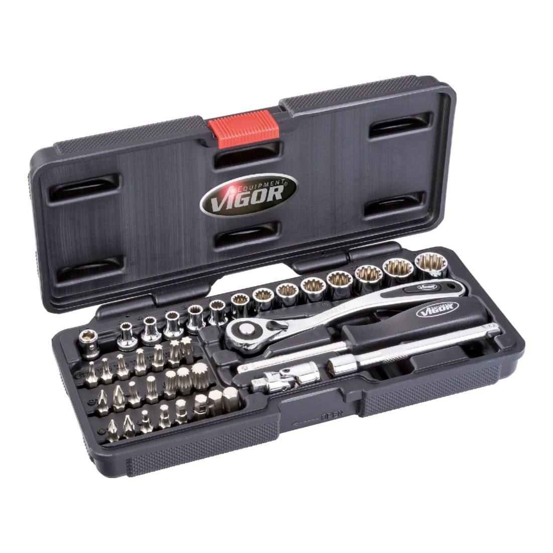 VIGOR Jeu de clés à douille multiprofil à carré intérieur 6,3 = 1/4 pouce V4217, 40 pièces, longueur totale 25 mm