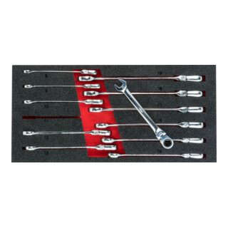 VIGOR Jeu de clés mixtes à cliquet articulé V5077, 12 pièces