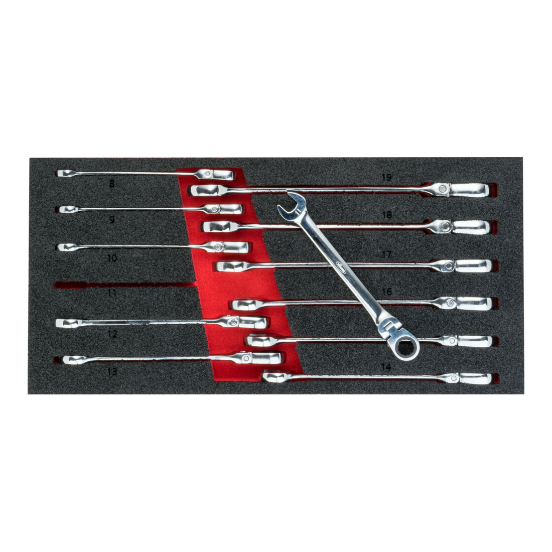 VIGOR Jeu de clés mixtes à cliquet articulé V5077, 12 pièces