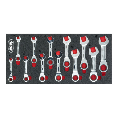 VIGOR Jeu de clés mixtes à cliquet court V5075, 12 pièces