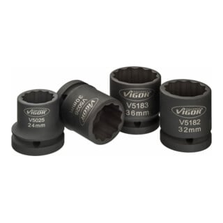 VIGOR Jeu de douilles à carré creux 20 mm (3/4") 4 pièces, profil double hexagonal extérieur