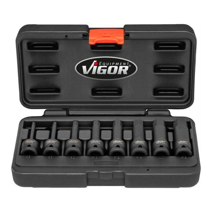VIGOR Jeu de douilles mâles à chocs pour profil à 6 pans intérieurs 8