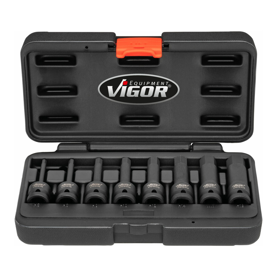 VIGOR Jeu de douilles mâles à chocs pour profil à 6 pans intérieurs 8