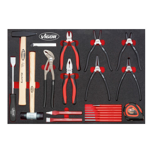 VIGOR Jeu de pinces, marteau et burins V5637 ∙ Nombre d’outils : 40