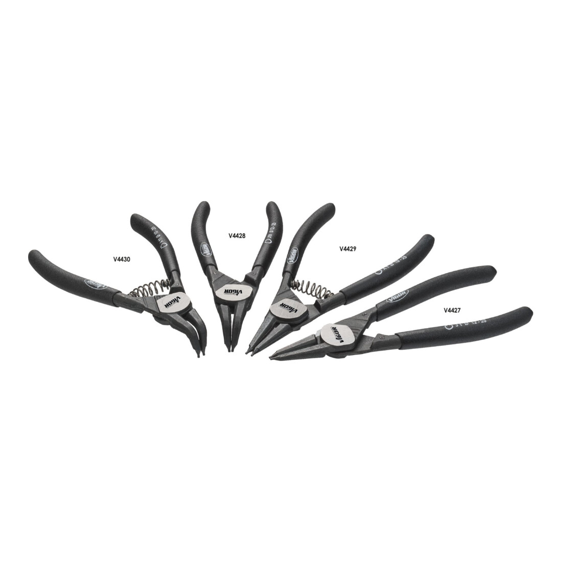 VIGOR Jeu de pinces pour anneaux de sécurité, 140 mm V4441, 4 outils