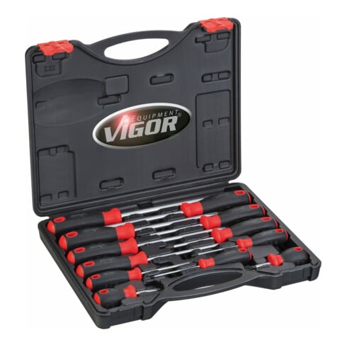 VIGOR Jeu de tournevis V4655 fente et cruciforme PH 0,6 x 3 – 1,6 x 10 PH0 – PH3, 12 pièces
