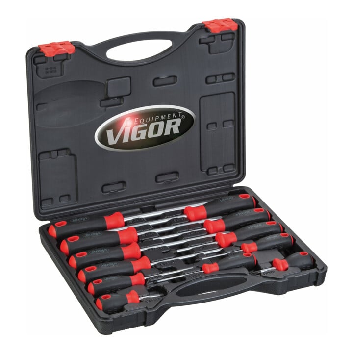 VIGOR Jeu de tournevis V4655 fente et cruciforme PH 0,6 x 3 – 1,6 x 10 PH0 – PH3, 12 pièces