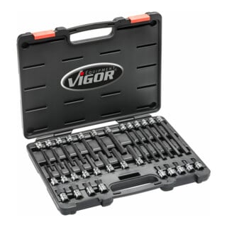 VIGOR Jeu d’embouts tournevis 3/8" à six pans creux intérieur V6019, carré intérieur 10