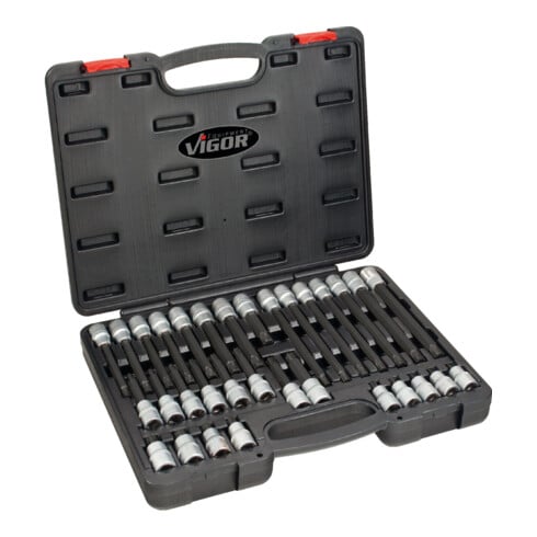 VIGOR Jeu d'embouts tournevis RIBE 12,5 mm (1/2") carré creux, 32 pièces V2201