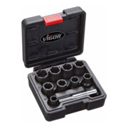 VIGOR Jeu d'extracteurs à rainure hélicoïdale 12,5 mm (1/2 pouce) carré creux, 10 pièces V2404