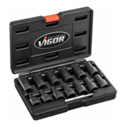 VIGOR Jeu d'extracteurs de vis à filetage hélicoïdal V2404N, carré 1/2" (12,5 mm), 6 – 19 mm
