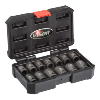 VIGOR Kraft-Steckschlüssel-Einsatz-Sortiment, kurz V5550S Vierkant hohl 12,5 mm (1/2 Zoll) Außen-Sechskant Profil Anzahl Werkzeuge: 13