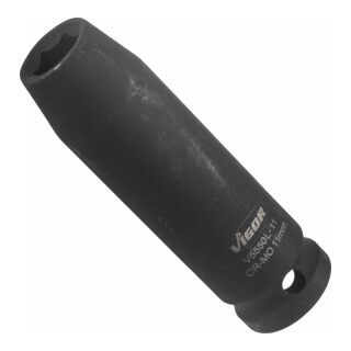 VIGOR Kraft Steckschlüssel Einsatz V5550L-11 Vierkant hohl 12,5 mm (1/2 Zoll) Außen-Sechskant Profil 11