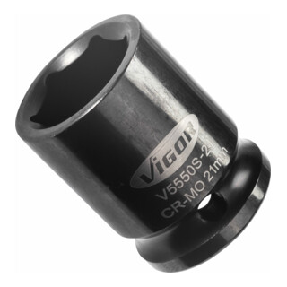 VIGOR Kraft Steckschlüssel Einsatz V5550S-21 Vierkant hohl 12,5 mm (1/2 Zoll) Außen-Sechskant Profil 21
