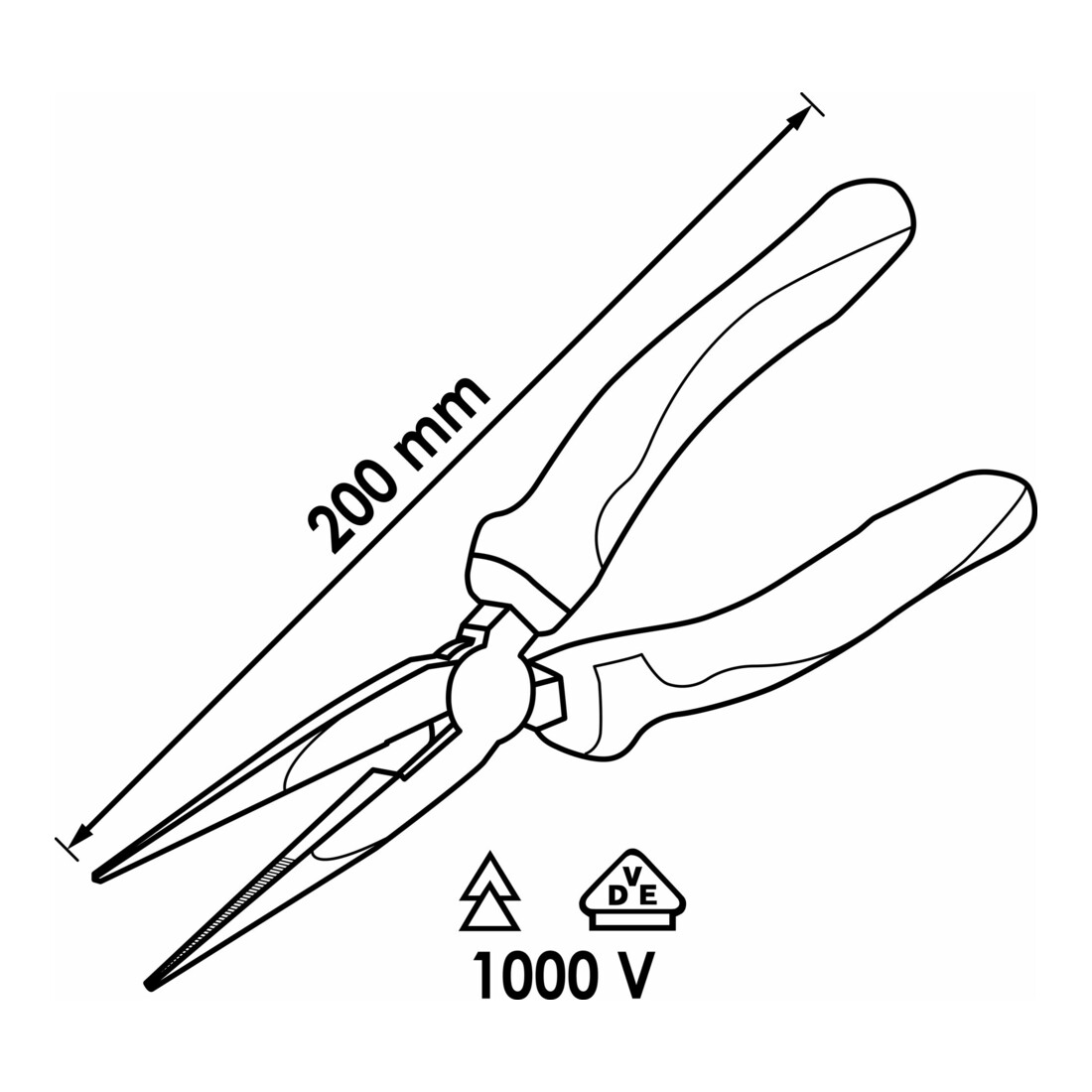 VIGOR Pince plate ronde isolée VDE V2630, longueur totale : 200 mm