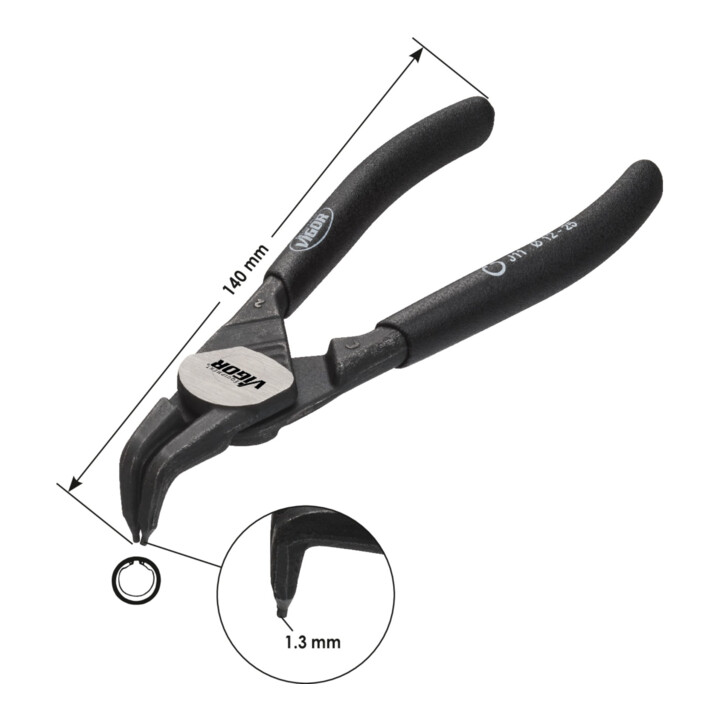 VIGOR Pince pour circlips, courbée / alésage V4428 Longueur totale : 140 mm