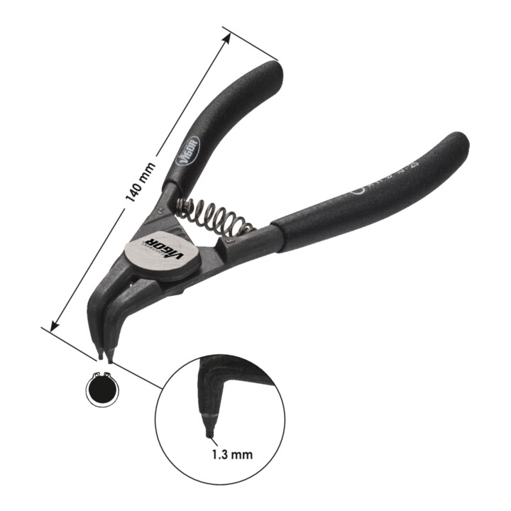 VIGOR Pince pour circlips, courbée / arbres V4430 Longueur totale : 140 mm