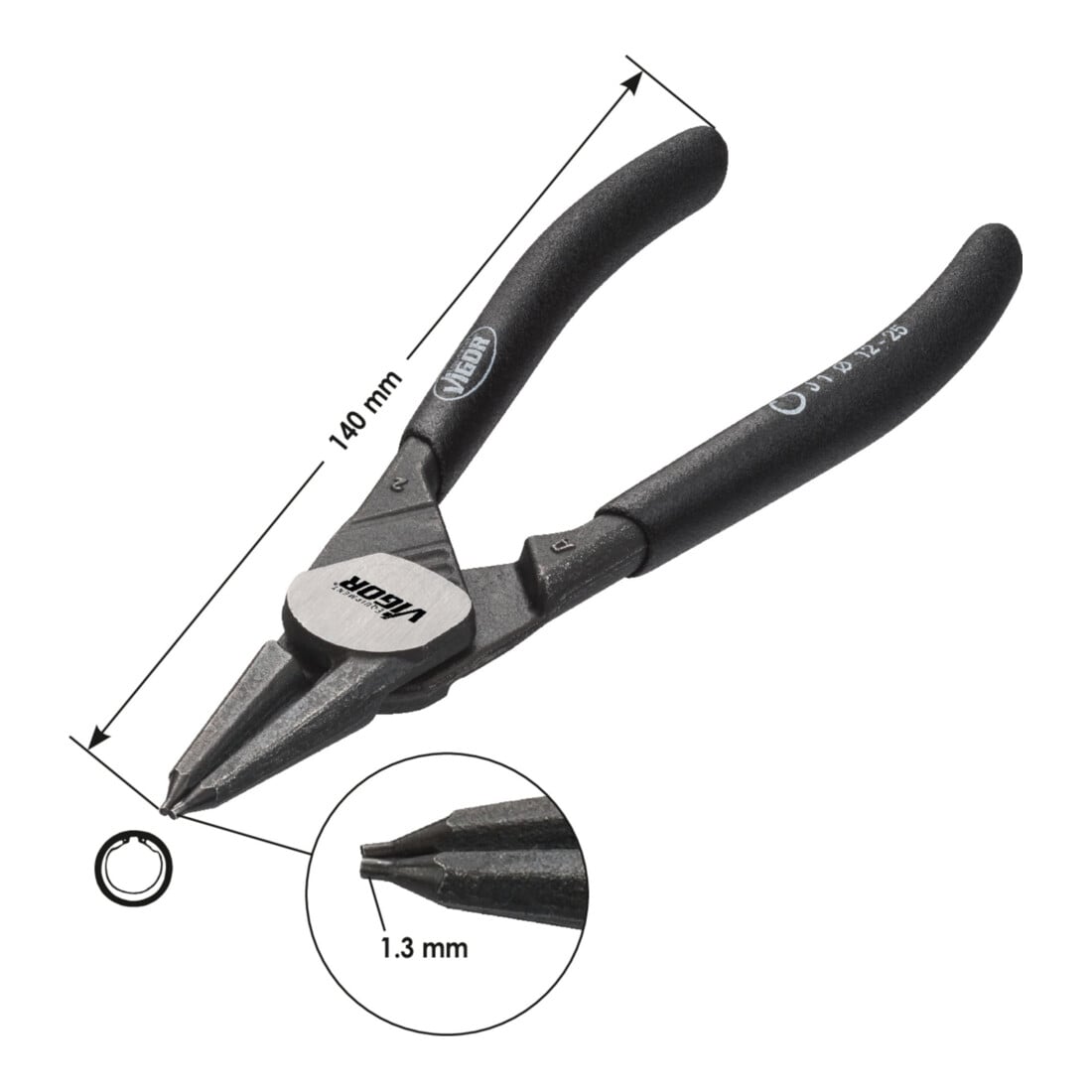 VIGOR Pince pour circlips, droite / alésage V4427 Longueur totale : 140 mm